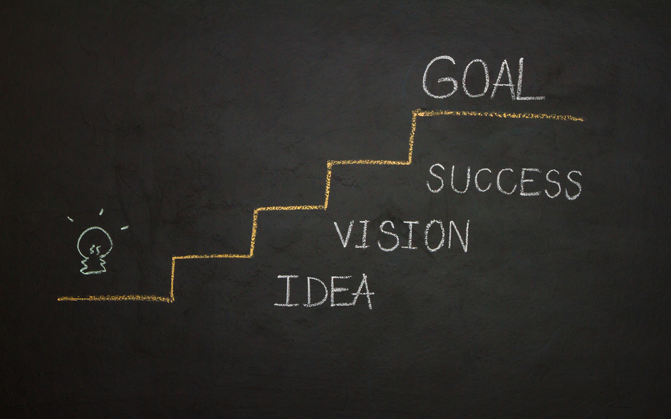 Drawing business concept idea on black background.